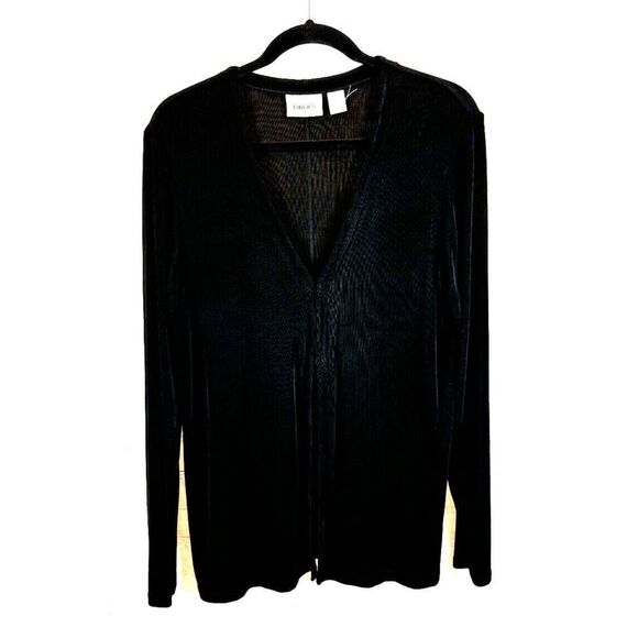 CHICO'S TRAVELERS black knit hook and loop front cardigan sweater 1 M - Picture 1 of 6